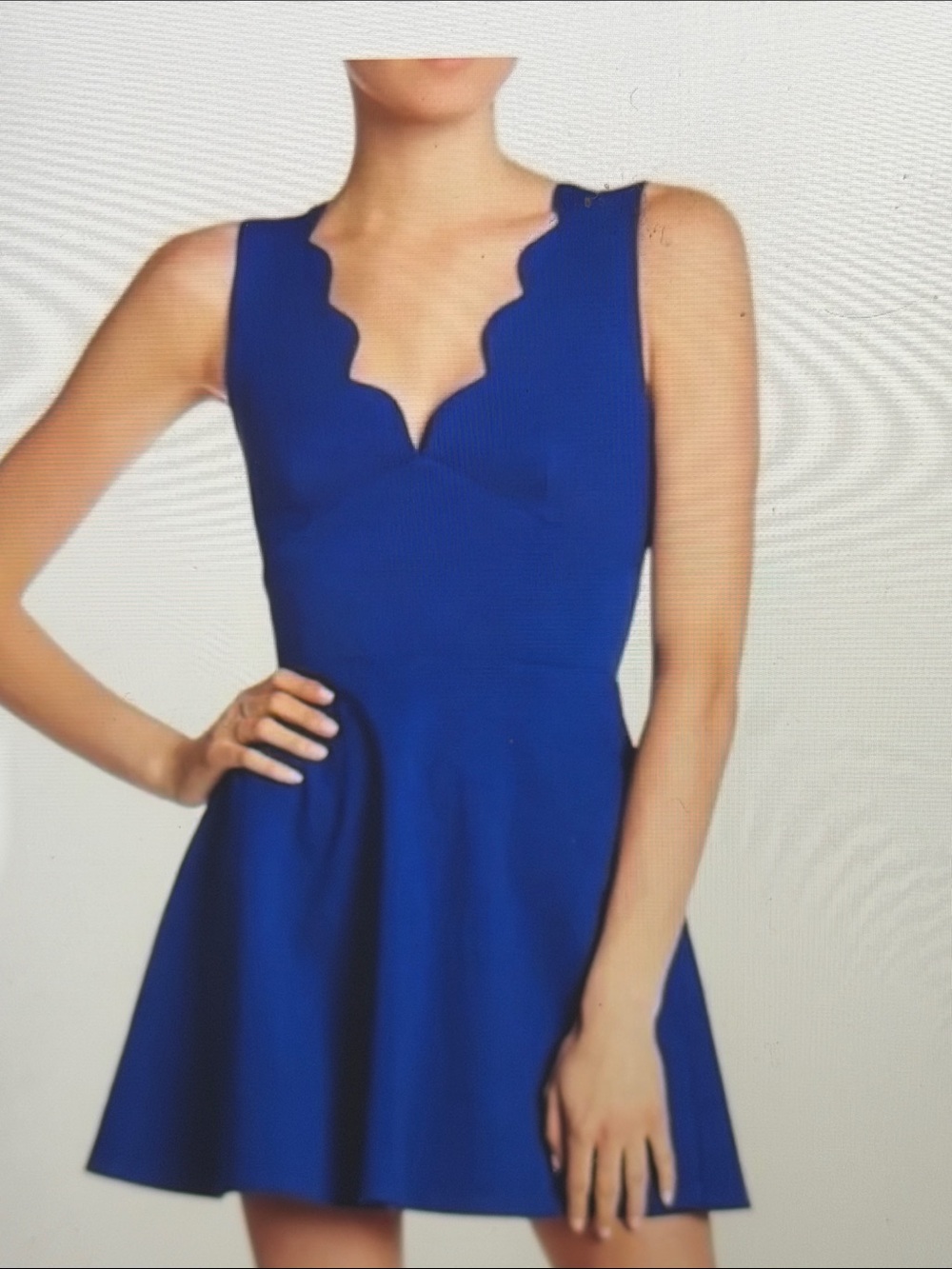 Love…Ady Blue Scallop V-Neck A-Line Chic Couture Blue Dress SzS